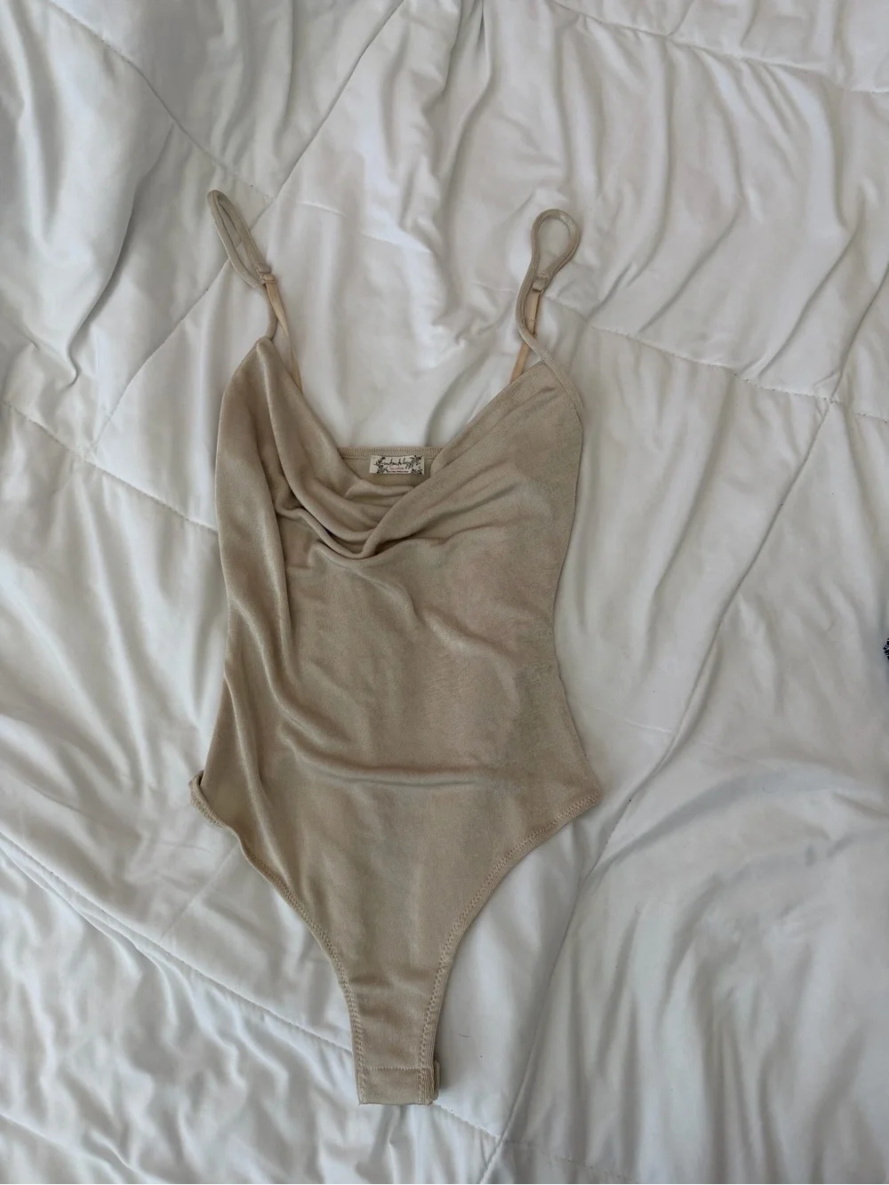 Free People Beige Cowl-Neck Knit Bodysuit